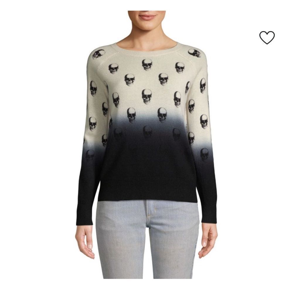 Skull Cashmere Dip Dye Skull Pattern Ombre Sweater